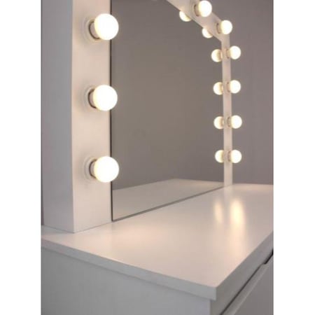 Masa de toaleta pentru machiaj, CHOMIK, cu sertare, oglinda, led, 90 x 40 x 140 cm review