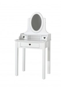 Masuta de toaleta din lemn de pin si MDF, cu oglinda si 3 sertare, pentru fete Amori Alb, L70xl40xH136 cm review