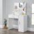 Masa de toaleta pentru machiaj "Bella", cu sertar, rafturi si dulap, lemn MDF lacuit, alb : Review si Pareri